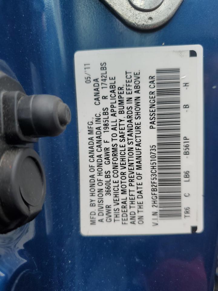 2012 Honda Civic Lx VIN: 2HGFB2F53CH510735 Lot: 90459385