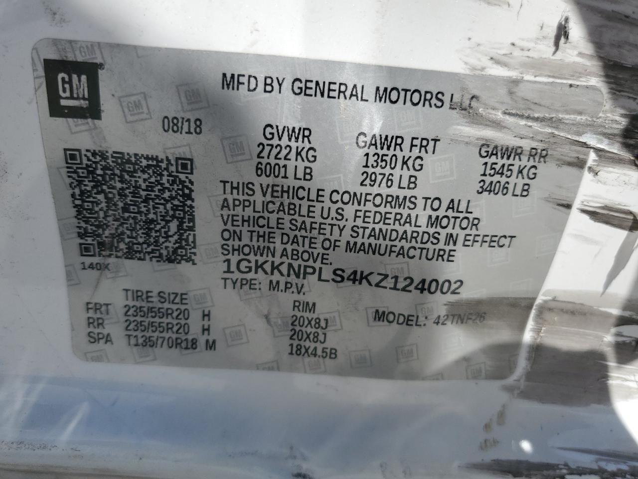 2019 GMC Acadia Denali VIN: 1GKKNPLS4KZ124002 Lot: 86892655