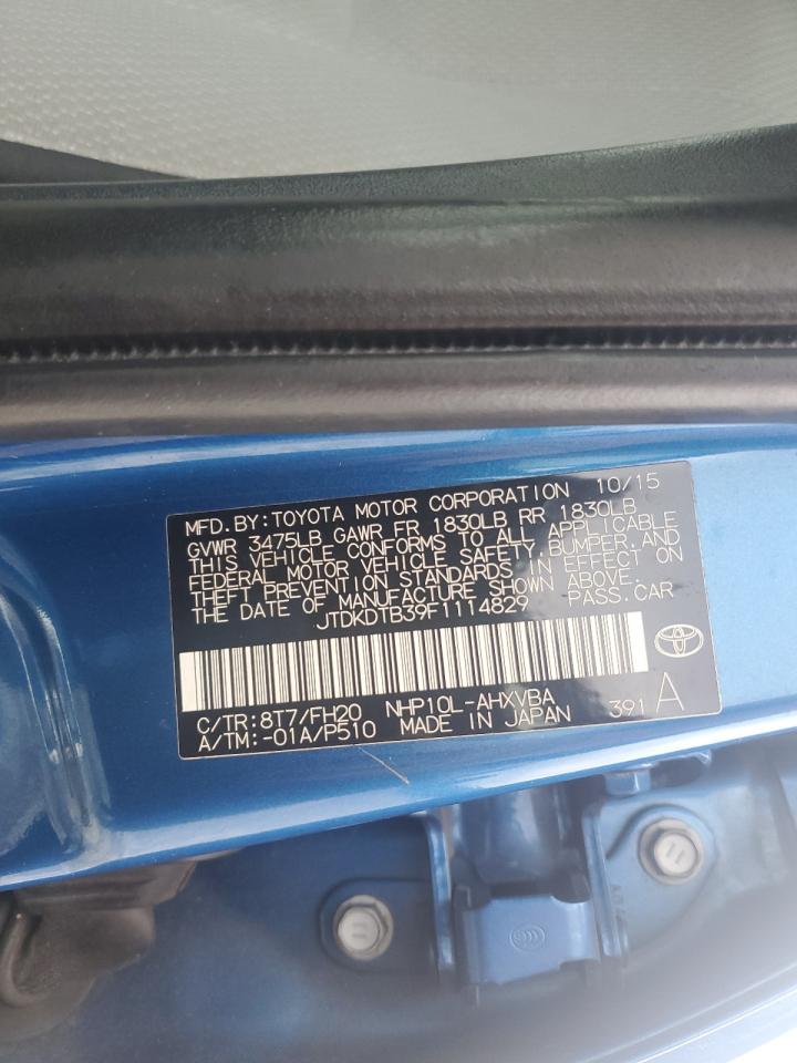 2015 Toyota Prius C VIN: JTDKDTB39F1114829 Lot: 85699405