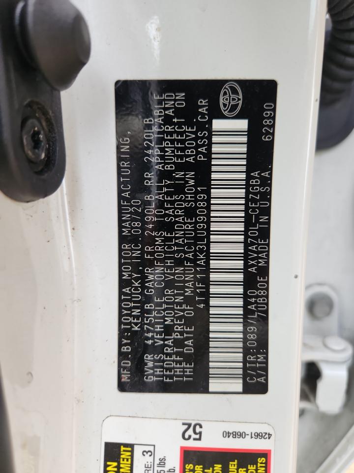 2020 Toyota Camry Xle VIN: 4T1F11AK3LU990891 Lot: 85342405