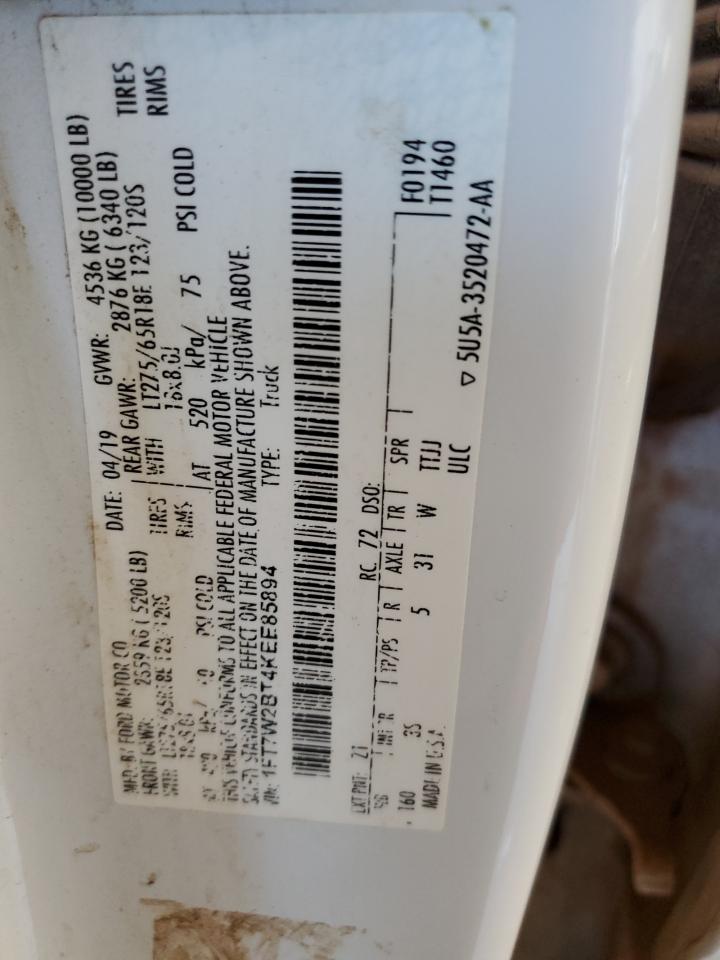 2019 Ford F250 Super Duty VIN: 1FT7W2BT4KEE85894 Lot: 87082135