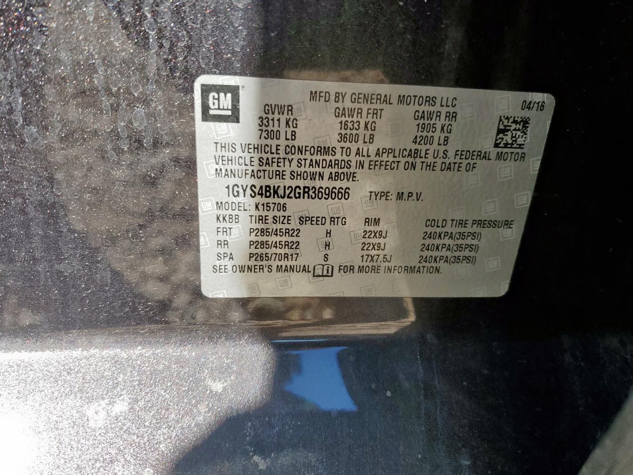 2016 Cadillac Escalade Luxury VIN: 1GYS4BKJ2GR369666 Lot: 84650945