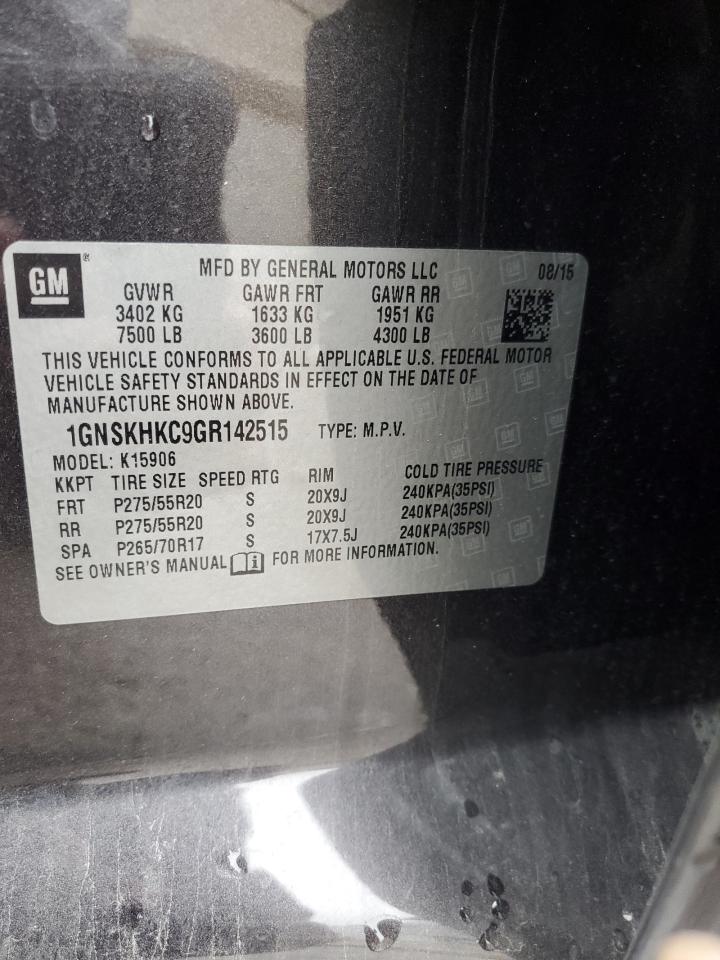 2016 Chevrolet Suburban K1500 Lt VIN: 1GNSKHKC9GR142515 Lot: 90258745