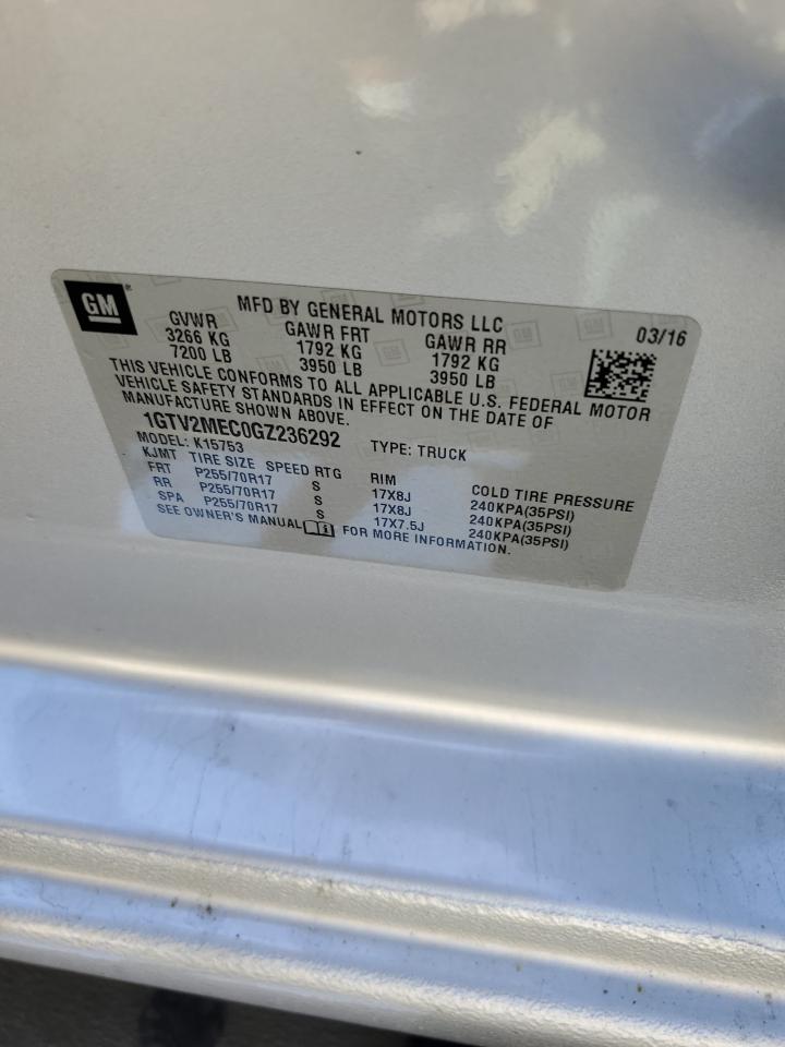 2016 GMC Sierra K1500 Sle VIN: 1GTV2MEC0GZ236292 Lot: 81851935