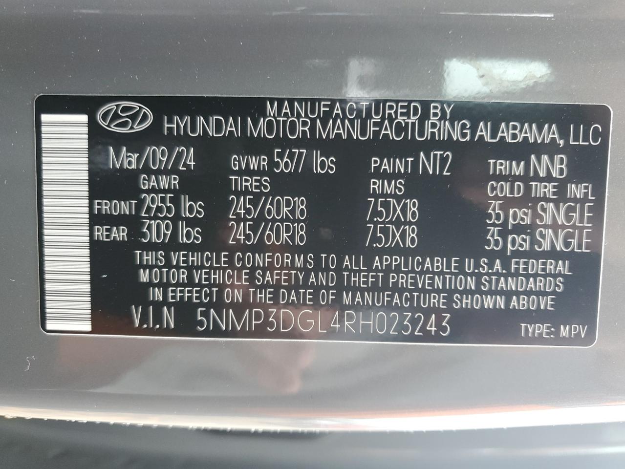 2024 Hyundai Santa Fe Xrt VIN: 5NMP3DGL4RH023243 Lot: 90514545