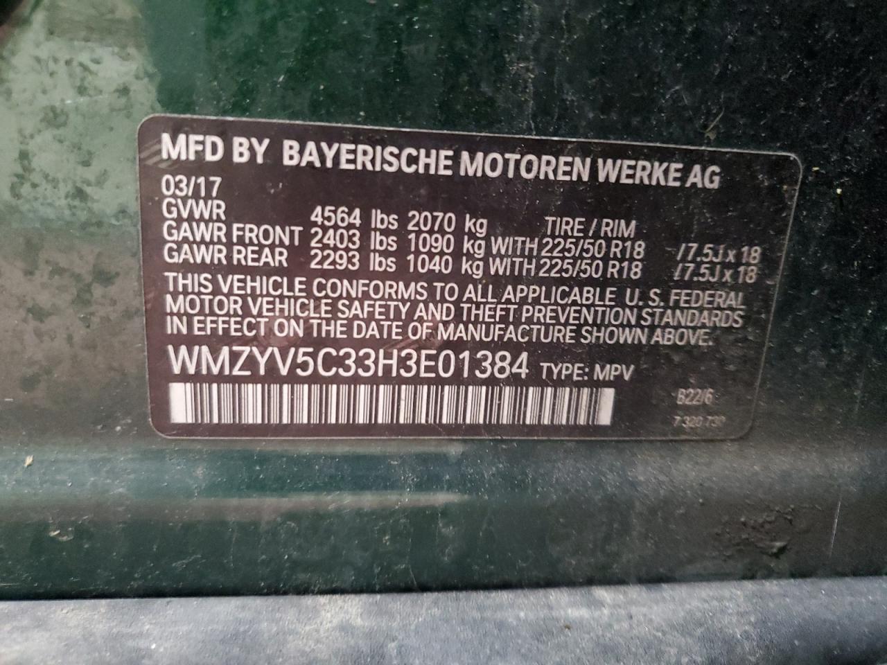 2017 Mini Cooper Countryman All4 VIN: WMZYV5C33H3E01384 Lot: 85566065