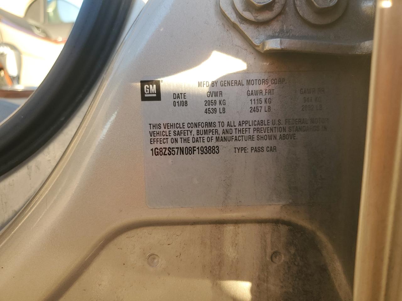 2008 Saturn Aura Xe VIN: 1G8ZS57N08F193883 Lot: 90887875