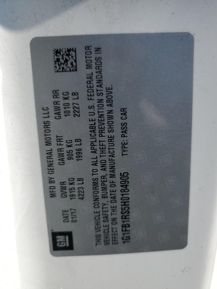 2017 Chevrolet Camaro Lt VIN: 1G1FB1RS5H0184905 Lot: 90539685