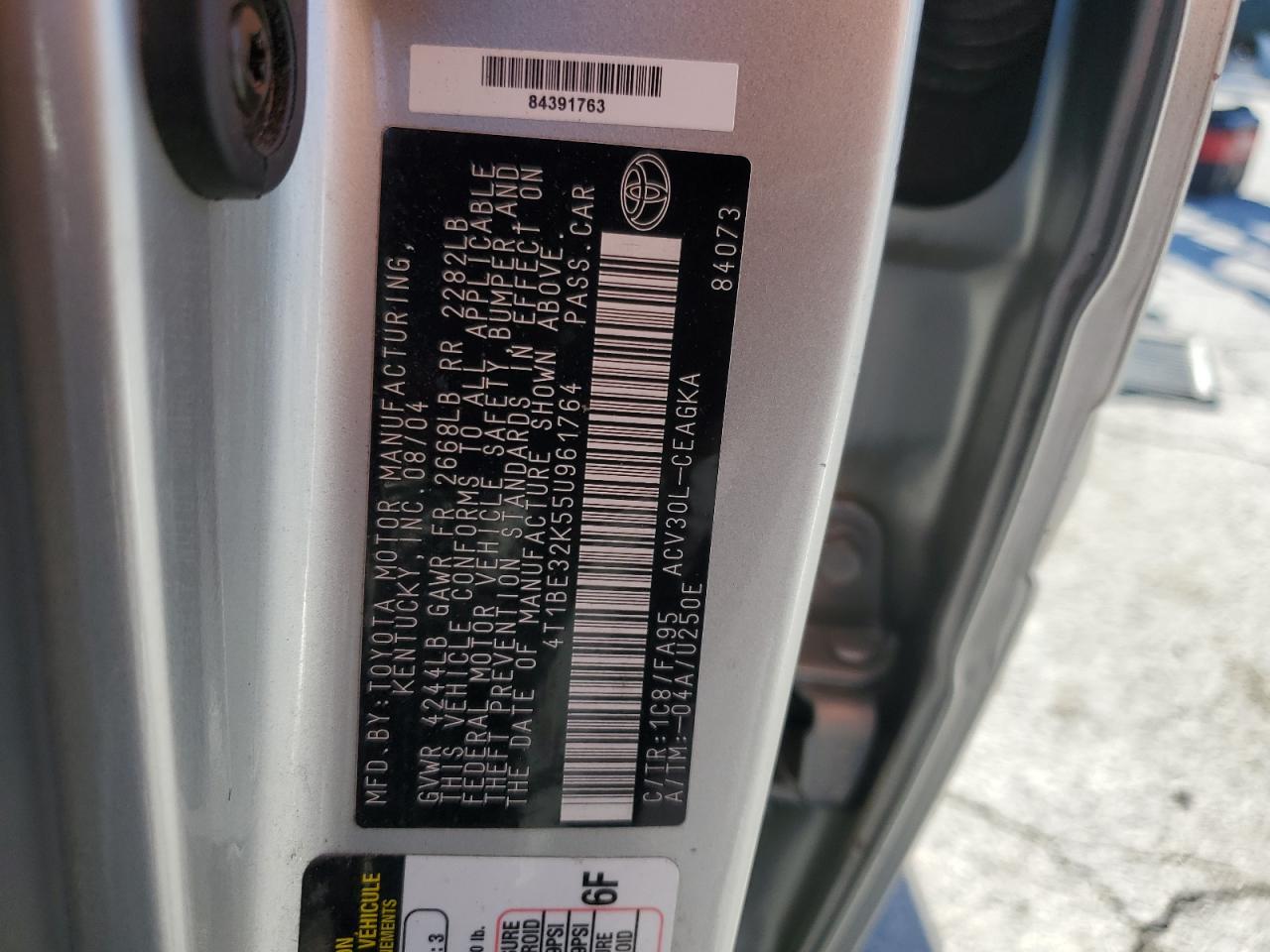 2005 Toyota Camry Le VIN: 4T1BE32K55U961764 Lot: 82381485