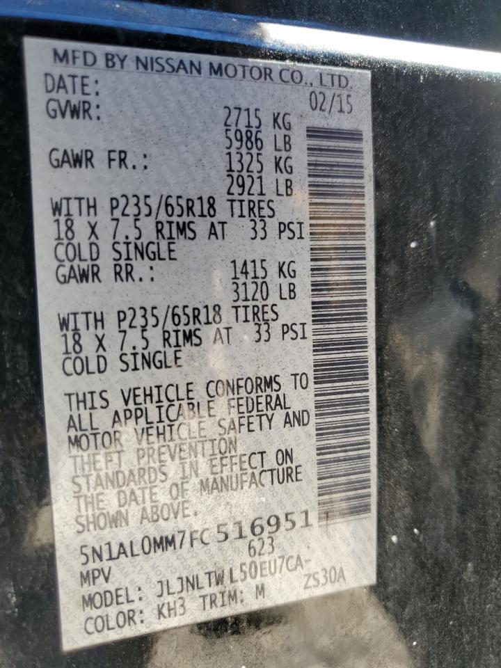 2015 Infiniti Qx60 VIN: 5N1AL0MM7FC516951 Lot: 85705105