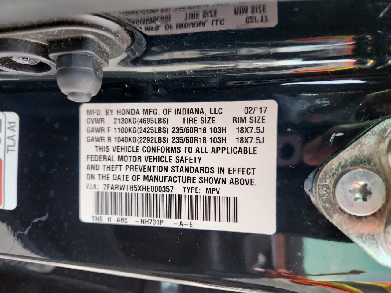 2017 Honda Cr-V Ex VIN: 7FARW1H5XHE000357 Lot: 84744855