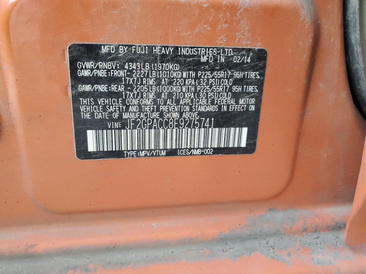 2014 Subaru Xv Crosstrek 2.0 Premium VIN: JF2GPACC8E9275741 Lot: 82237935