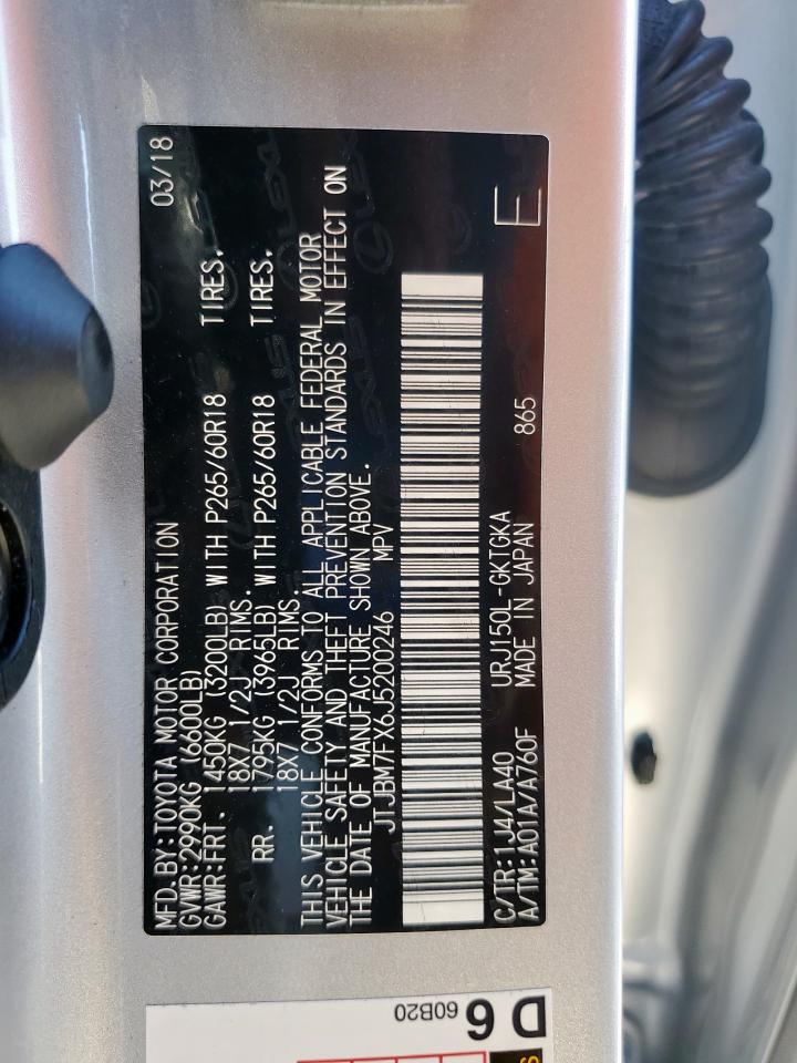 2018 Lexus Gx 460 VIN: JTJBM7FX6J5200246 Lot: 82455825