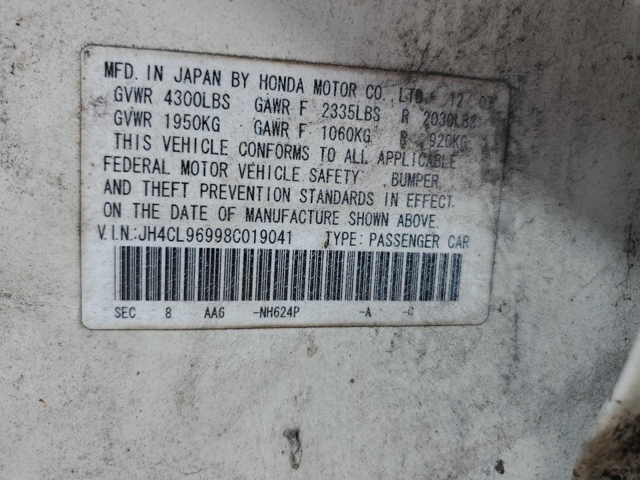 2008 Acura Tsx VIN: JH4CL96998C019041 Lot: 81911865