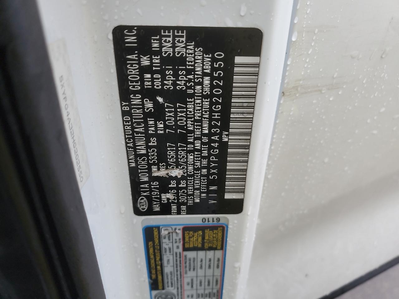 2017 Kia Sorento Lx VIN: 5XYPG4A32HG202550 Lot: 81950805