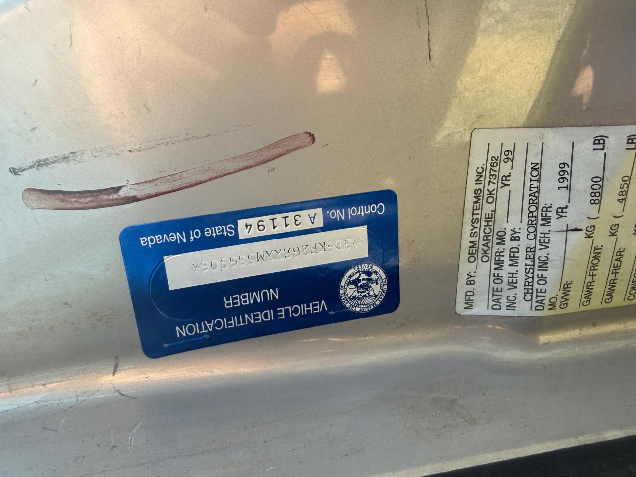 1999 Dodge Ram 2500 VIN: 3B6KF26ZXXM586906 Lot: 71182265