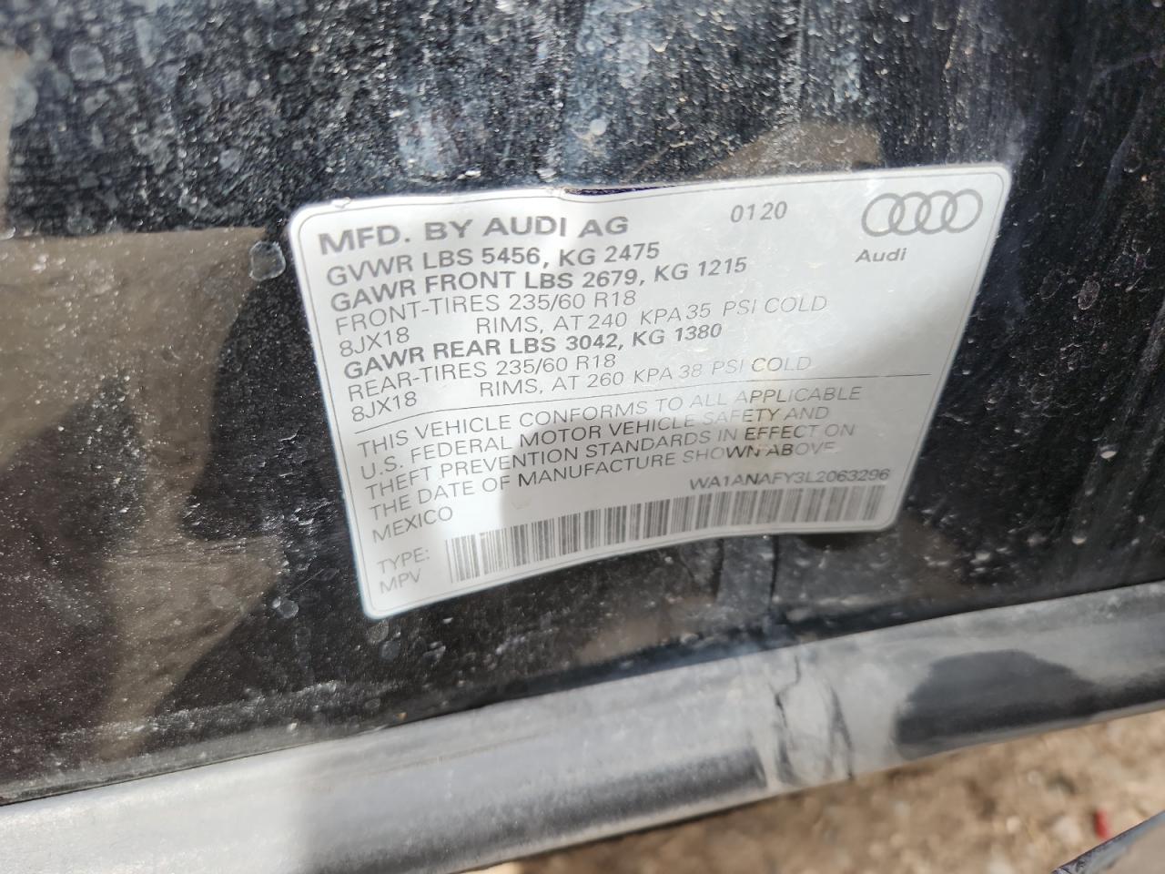 2020 Audi Q5 Premium VIN: WA1ANAFY3L2063296 Lot: 89702225