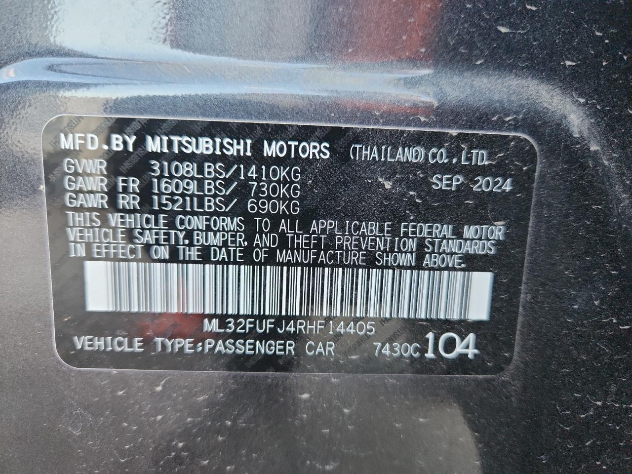 2024 Mitsubishi Mirage G4 Es VIN: ML32FUFJ4RHF14405 Lot: 85281825