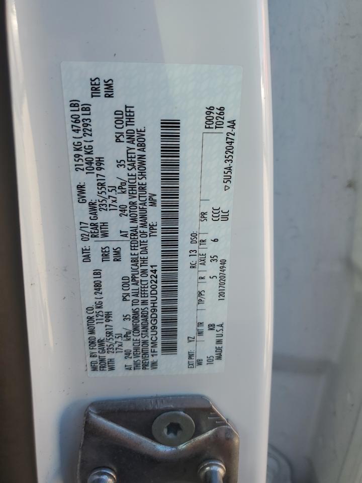 2017 Ford Escape Se VIN: 1FMCU9GD9HUD02241 Lot: 85842775