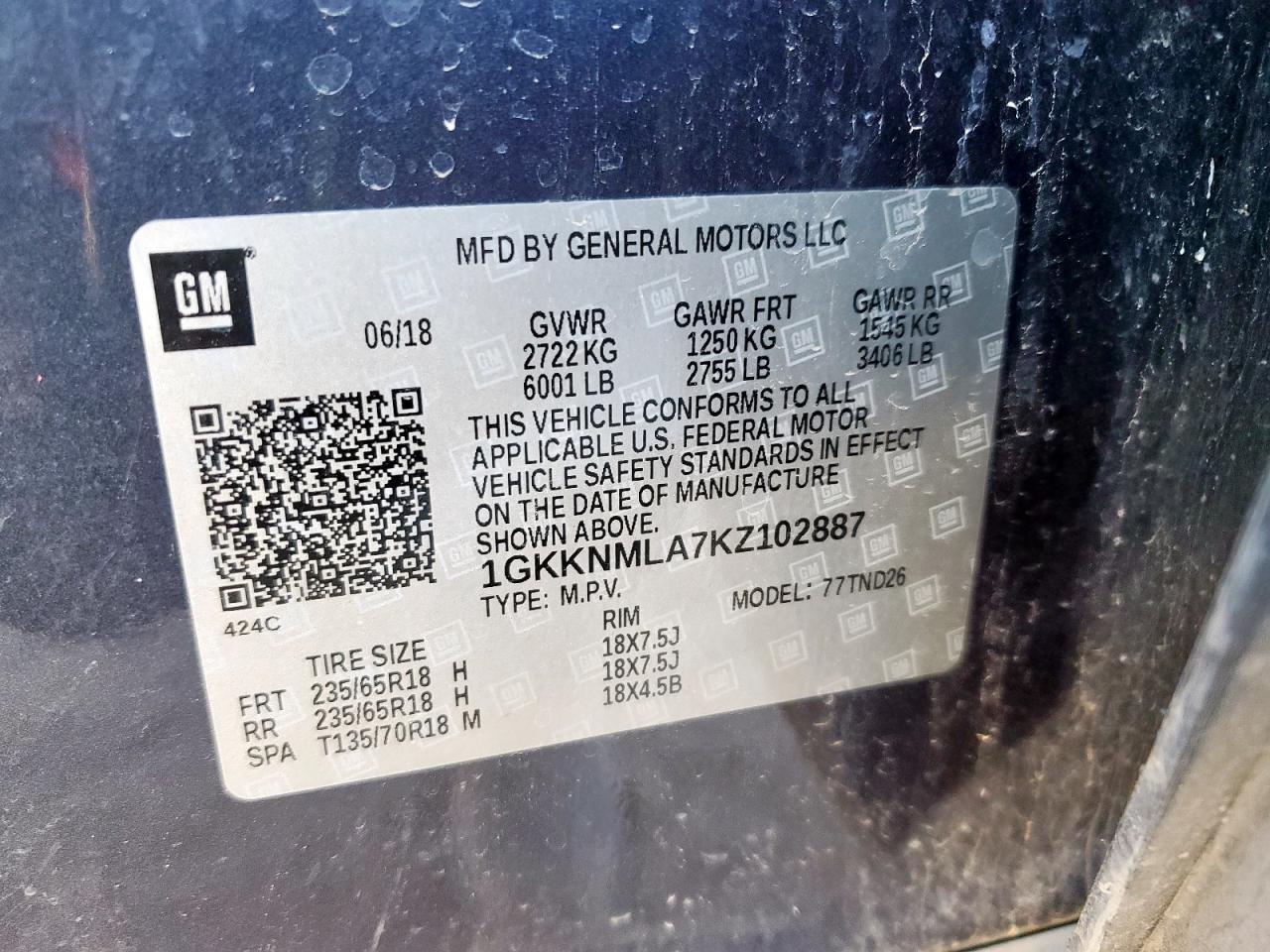 2019 GMC Acadia Slt-1 VIN: 1GKKNMLA7KZ102887 Lot: 90041795