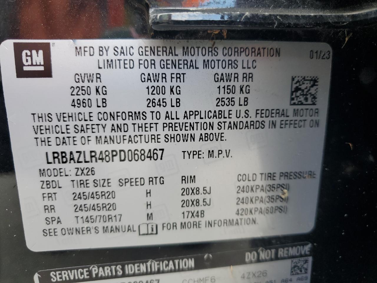 2023 Buick Envision Preferred VIN: LRBAZLR48PD068467 Lot: 90656955