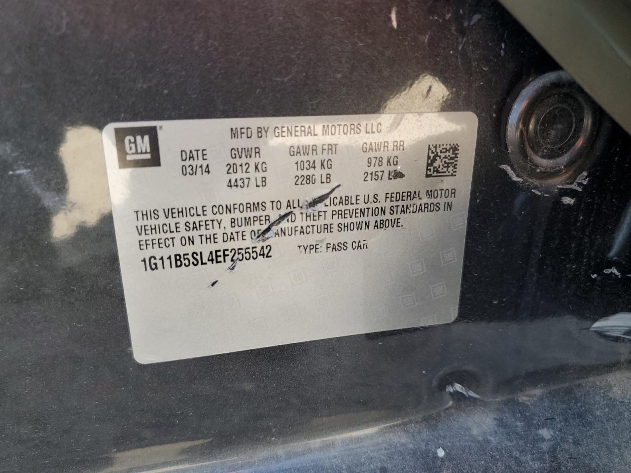 2014 Chevrolet Malibu Ls VIN: 1G11B5SL4EF255542 Lot: 85735455