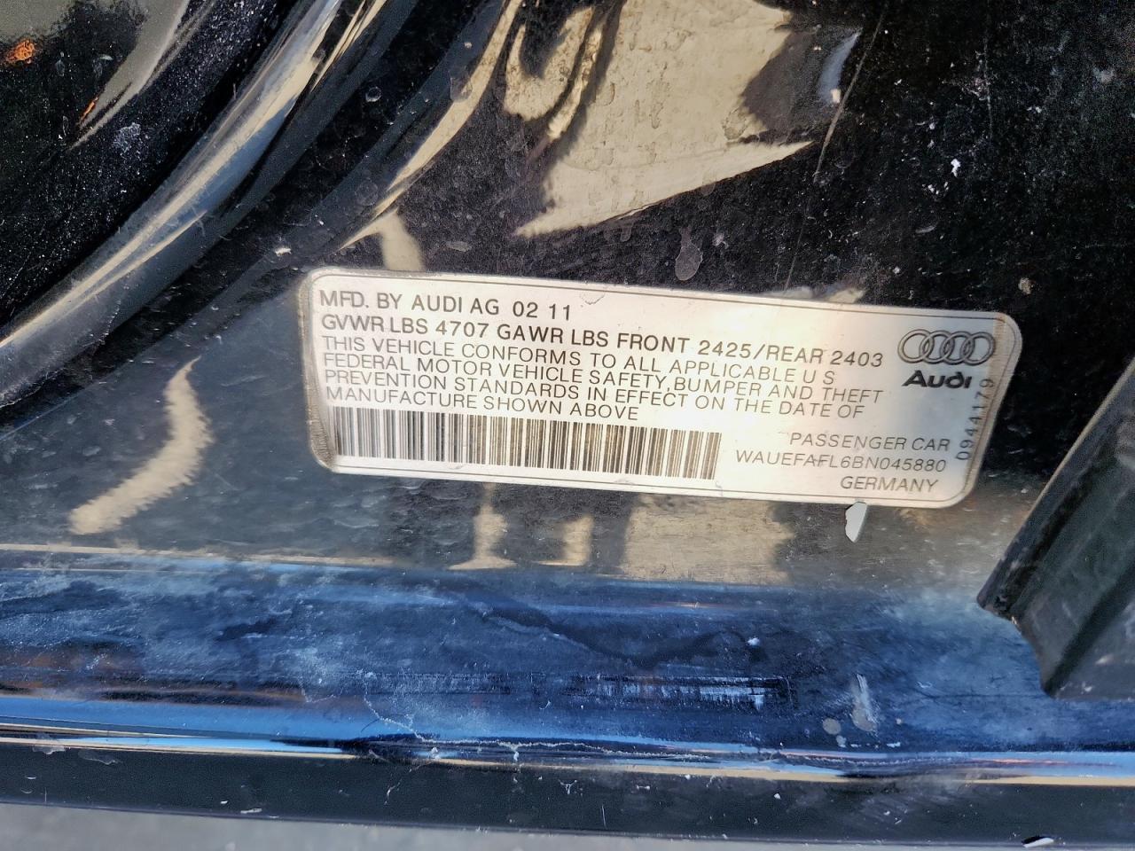 2011 Audi A4 Premium Plus VIN: WAUEFAFL6BN045880 Lot: 86098225