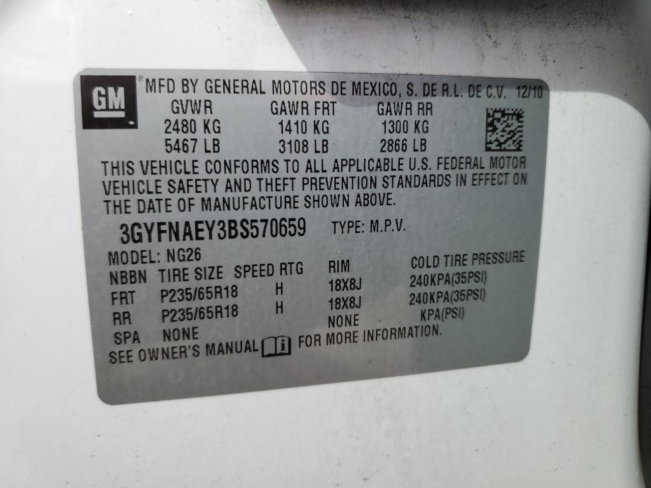 2011 Cadillac Srx Luxury Collection VIN: 3GYFNAEY3BS570659 Lot: 86664755