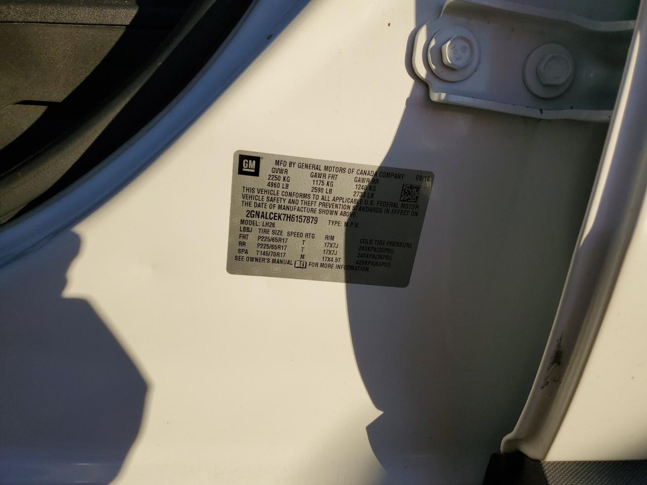 2017 Chevrolet Equinox Lt VIN: 2GNALCEK7H6157879 Lot: 85732525