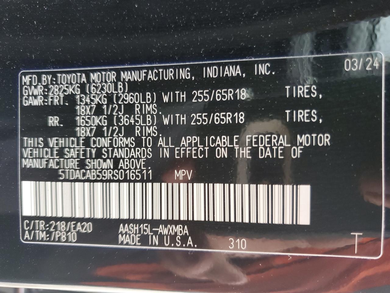 2024 Toyota Grand Highlander Xle VIN: 5TDACAB59RS016511 Lot: 85814545