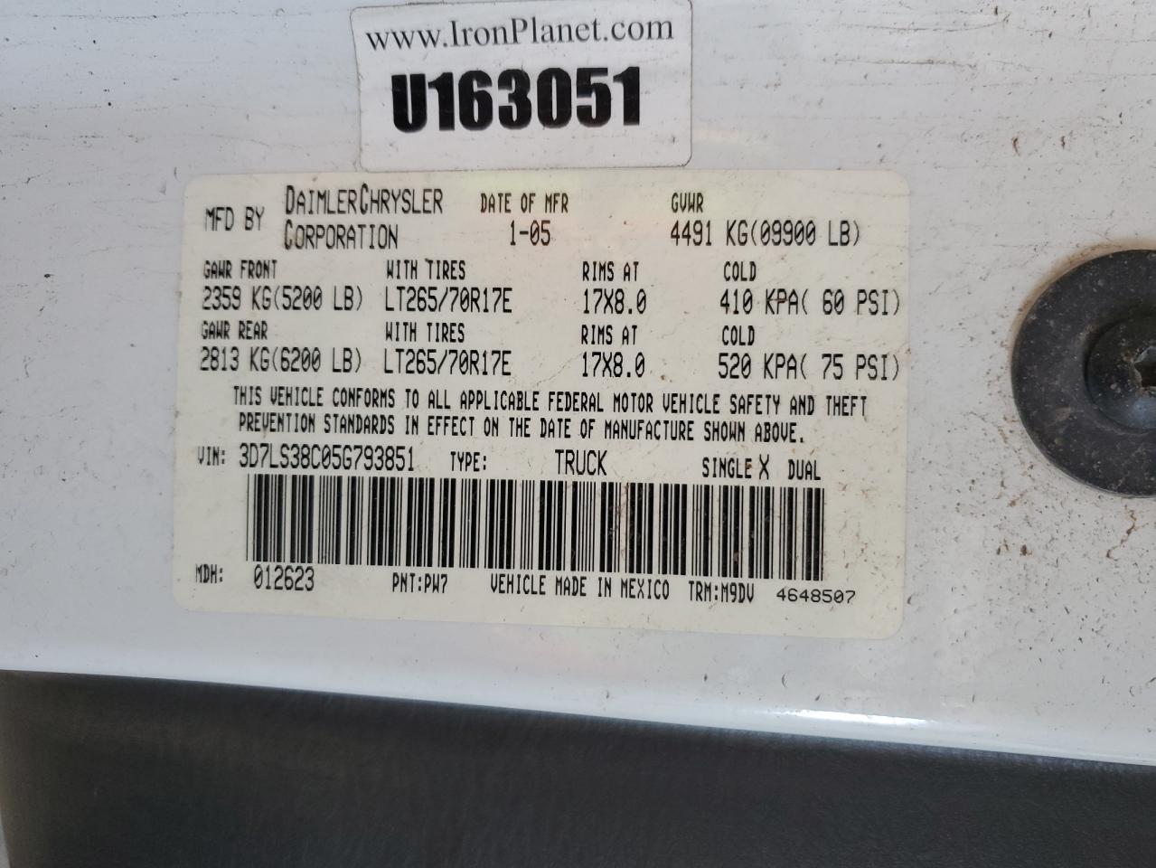 2005 Dodge Ram 3500 St VIN: 3D7LS38C05G793851 Lot: 87064535