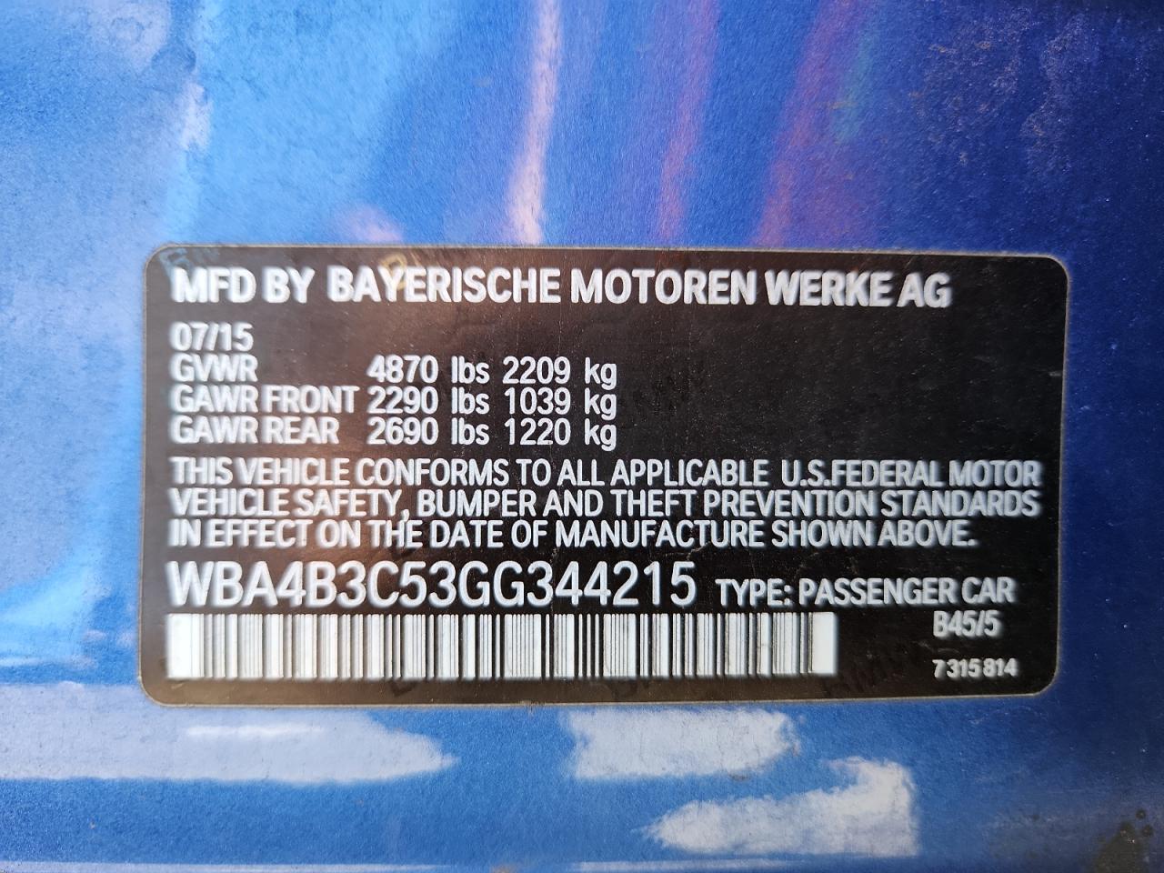 2016 BMW 435 Xi Gran Coupe VIN: WBA4B3C53GG344215 Lot: 85689545