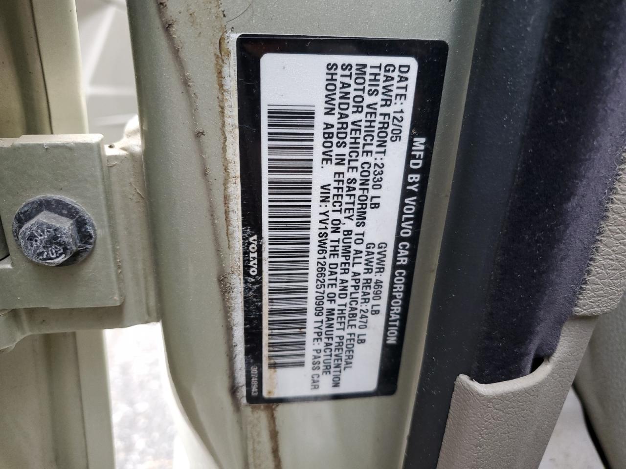 2006 Volvo V70 VIN: YV1SW612662570909 Lot: 87233445