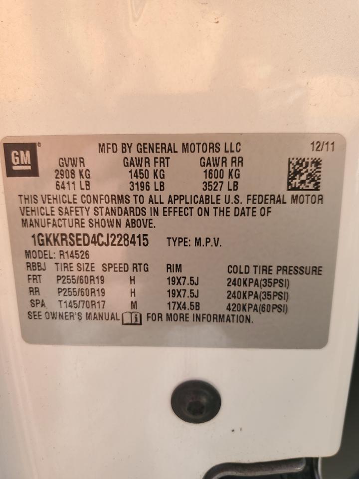 2012 GMC Acadia Slt-2 VIN: 1GKKRSED4CJ228415 Lot: 90872785