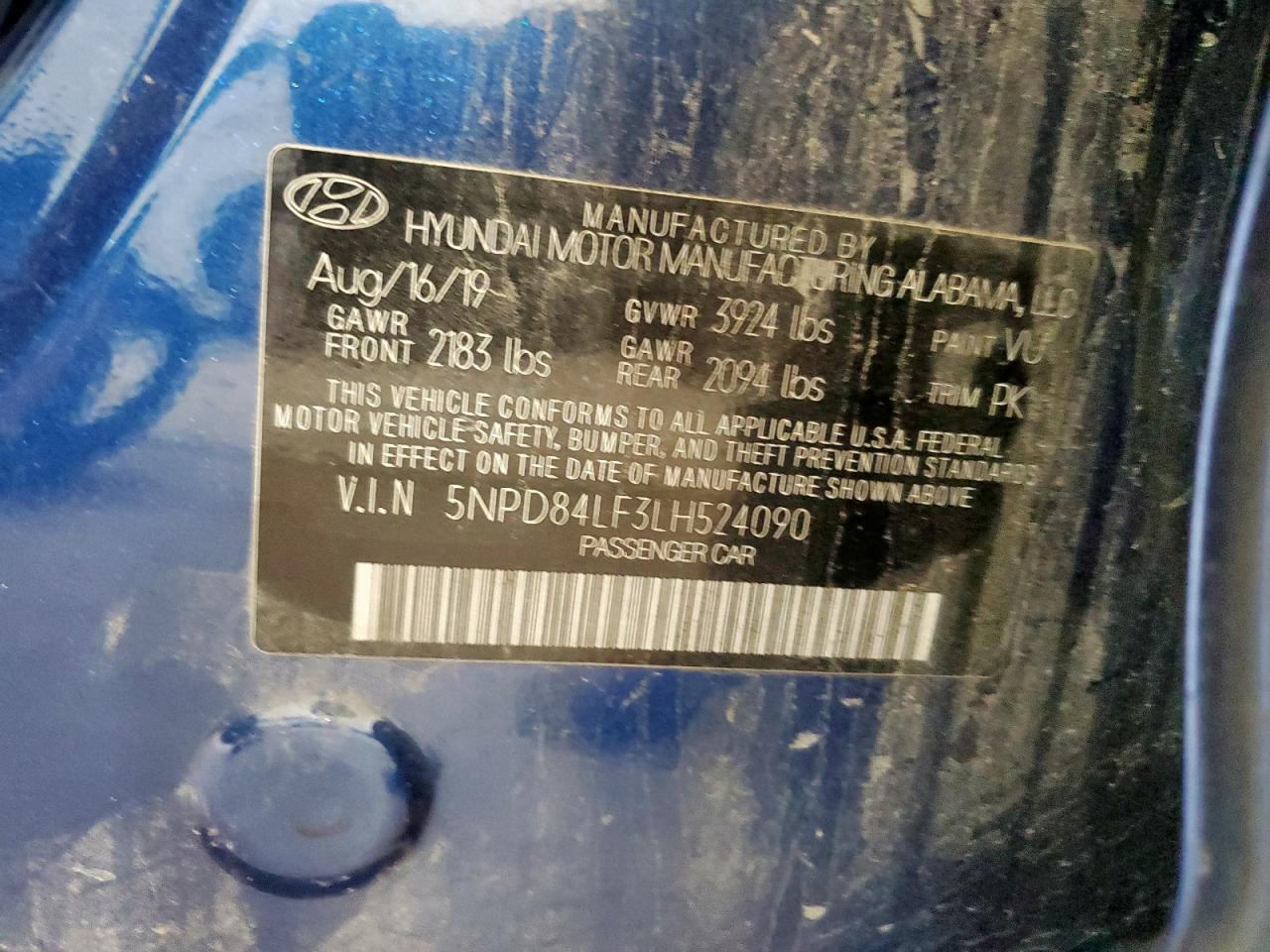 2020 Hyundai Elantra Sel VIN: 5NPD84LF3LH524090 Lot: 86231005