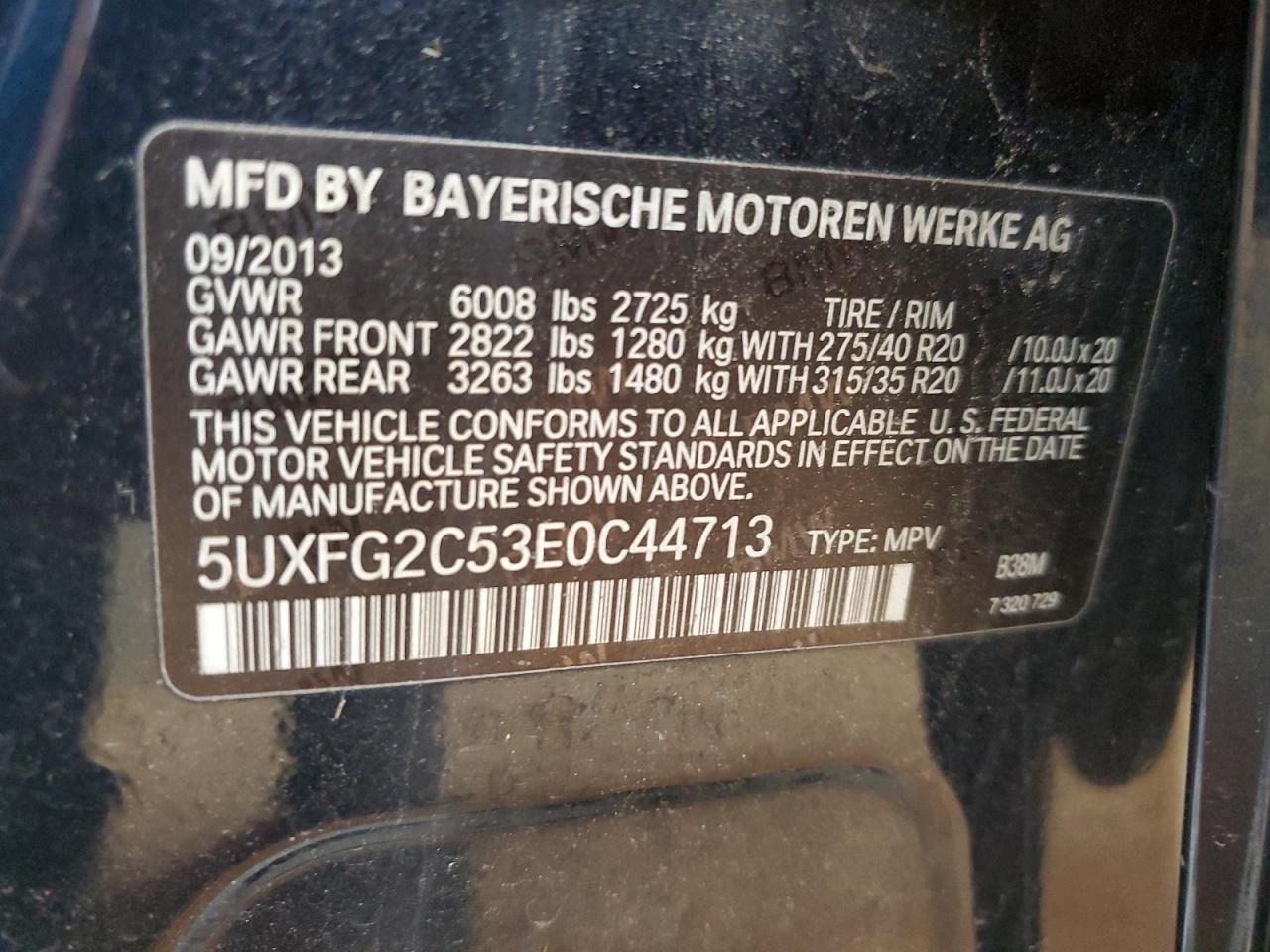 2014 BMW X6 xDrive35I VIN: 5UXFG2C53E0C44713 Lot: 86809465