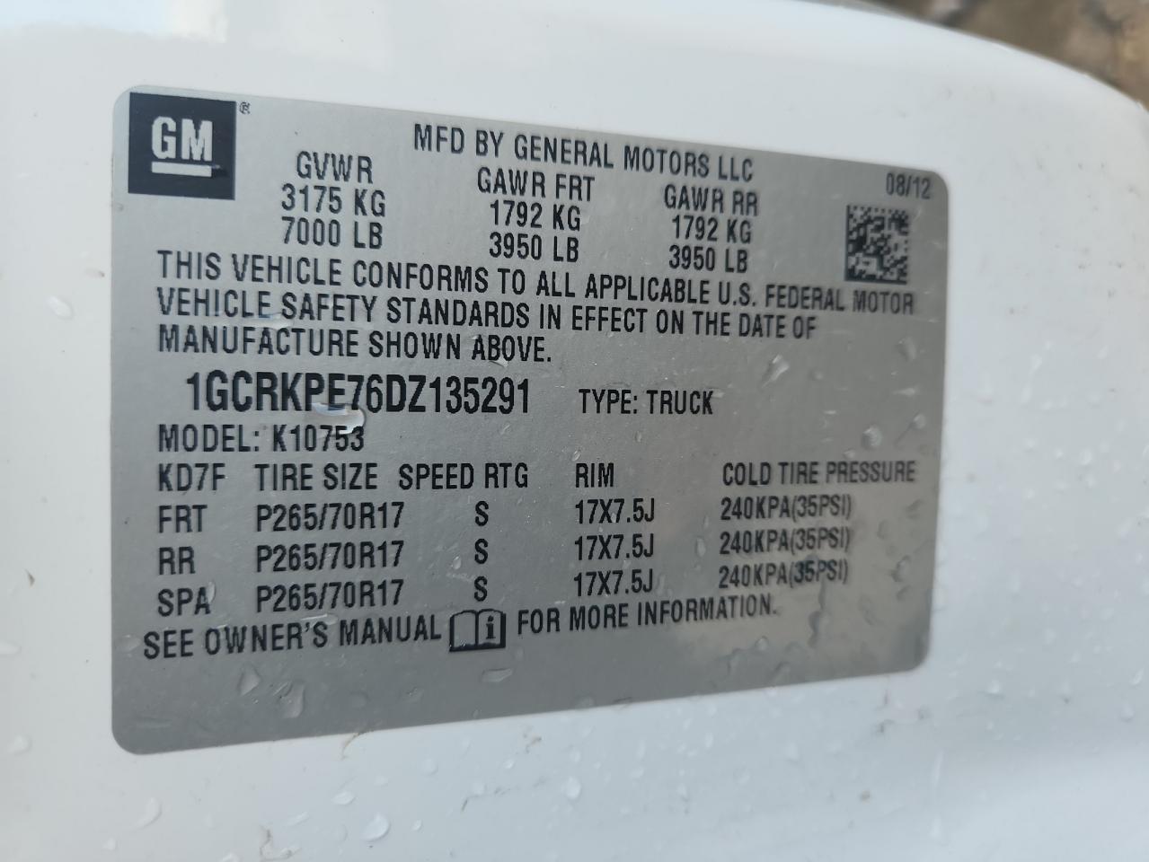 2013 Chevrolet Silverado K1500 VIN: 1GCRKPE76DZ135291 Lot: 84637455