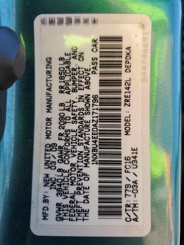 2010 Toyota Corolla Base VIN: 1NXBU4EE0AZ171796 Lot: 82306055