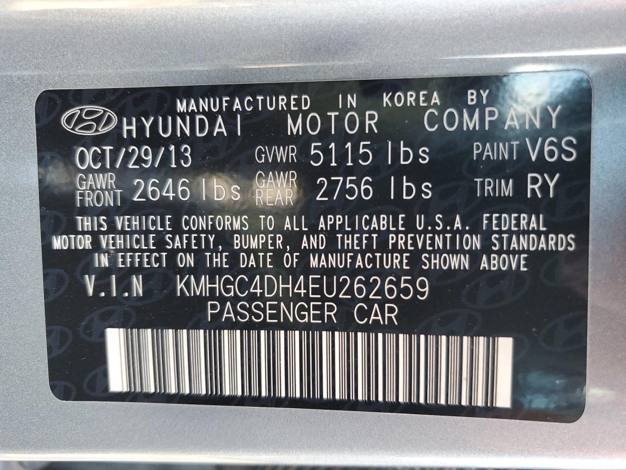 2014 Hyundai Genesis 5.0L VIN: KMHGC4DH4EU262659 Lot: 89724125