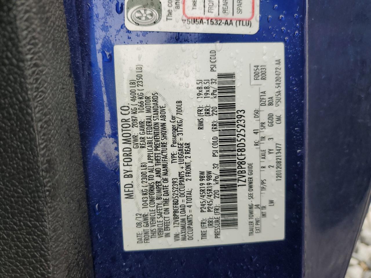 2013 Ford Mustang Gt VIN: 1ZVBP8CF8D5252393 Lot: 82251055