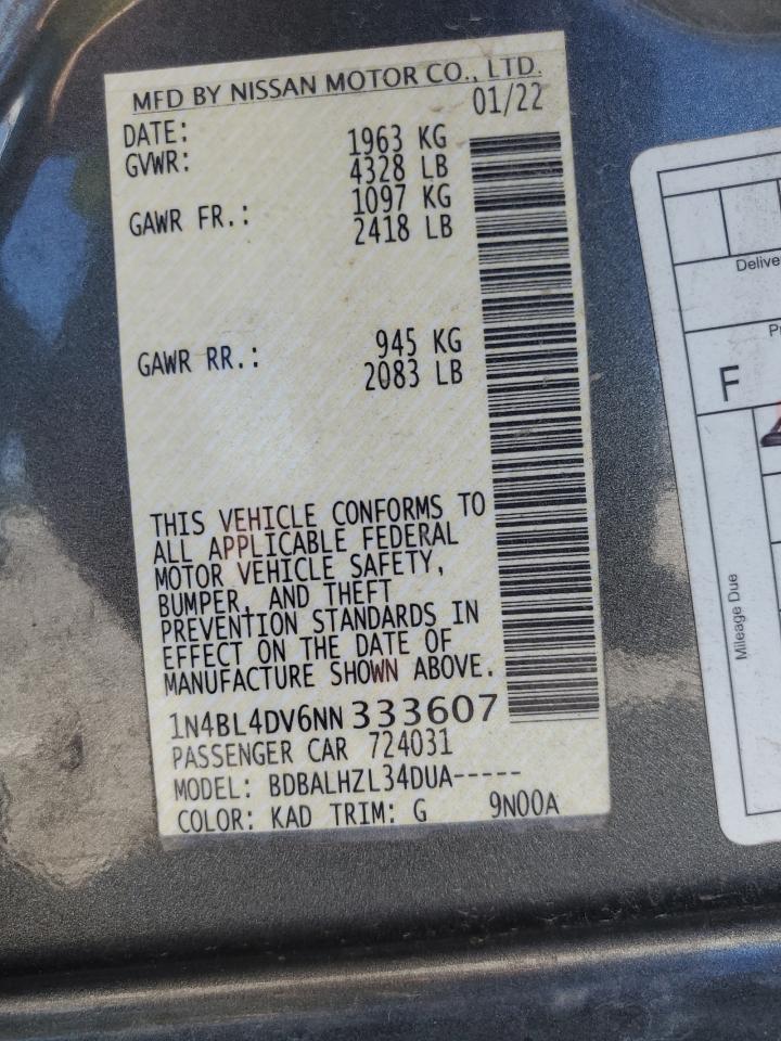 2022 Nissan Altima Sv VIN: 1N4BL4DV6NN333607 Lot: 85889545