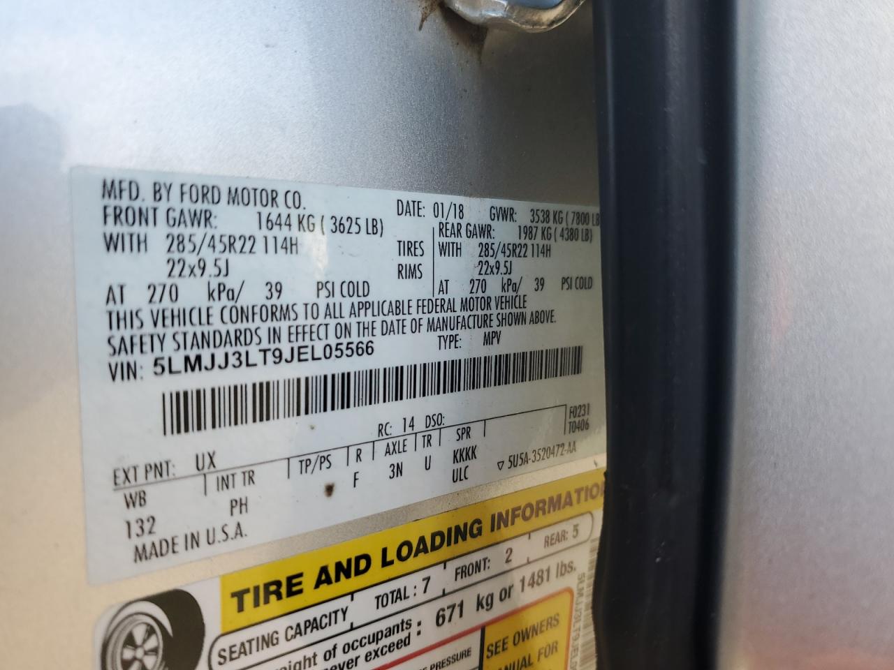 2018 Lincoln Navigator L Reserve VIN: 5LMJJ3LT9JEL05566 Lot: 85361435