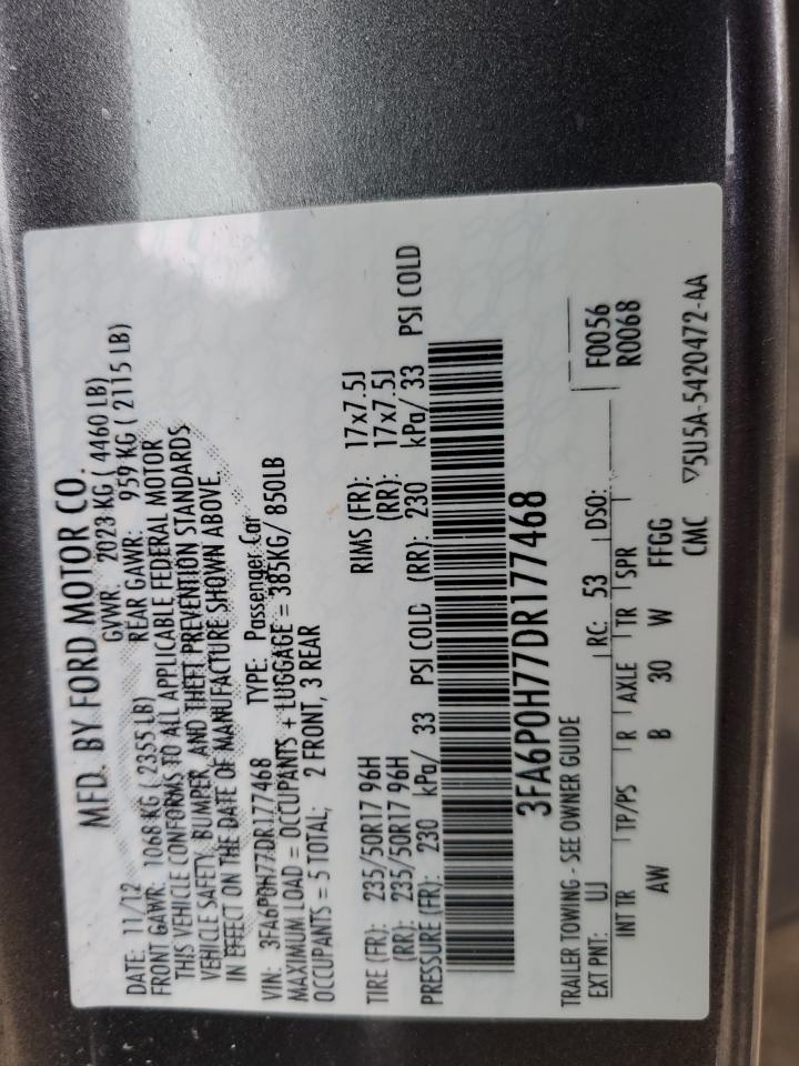 2013 Ford Fusion Se VIN: 3FA6P0H77DR177468 Lot: 90342145