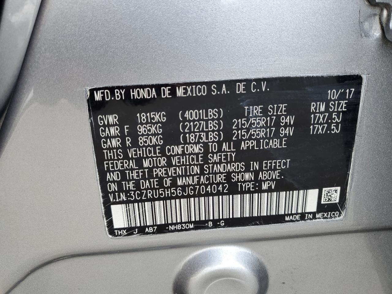 2018 Honda Hr-V Ex VIN: 3CZRU5H56JG704042 Lot: 82408515