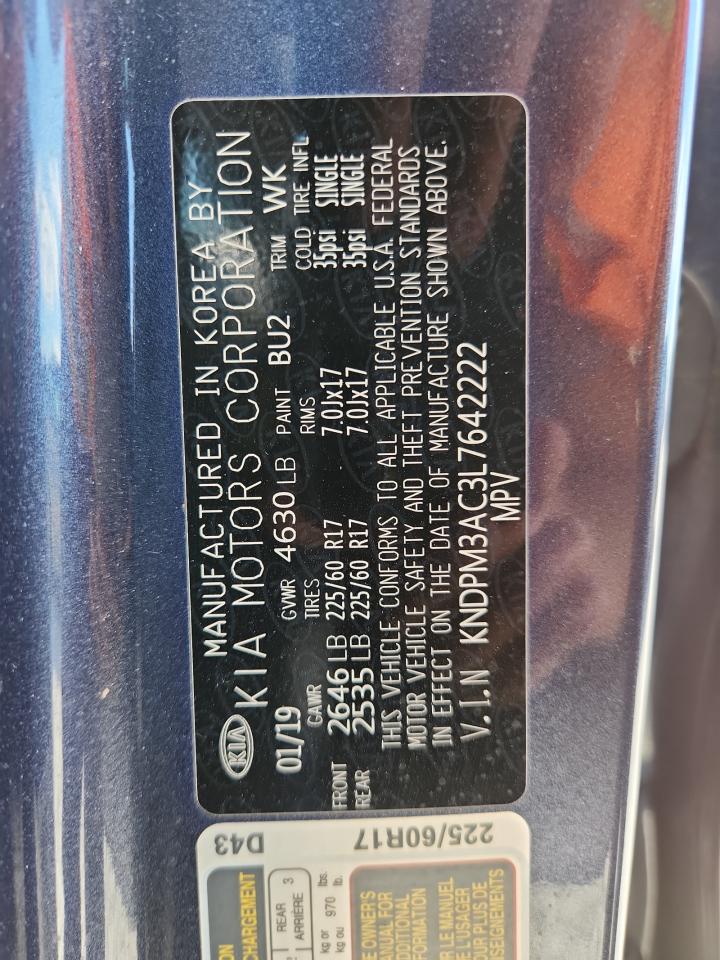 2020 Kia Sportage Lx VIN: KNDPM3AC3L7642222 Lot: 87280845