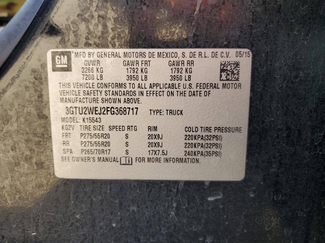 2015 GMC Sierra K1500 Denali VIN: 3GTU2WEJ2FG368717 Lot: 87314105