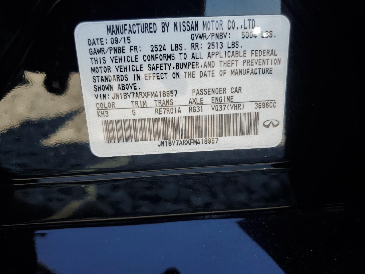 2015 Infiniti Q50 Base VIN: JN1BV7ARXFM418957 Lot: 82670995