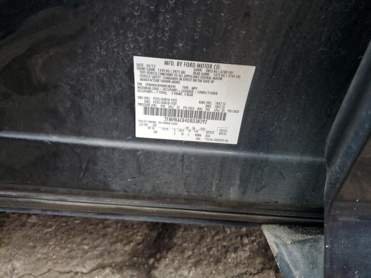 2013 Ford Flex Sel VIN: 2FMHK6C84DBD38292 Lot: 85739355