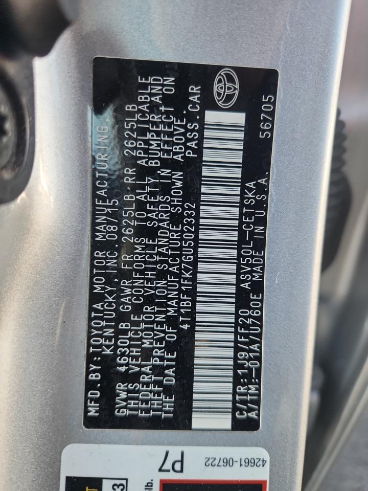 2016 Toyota Camry Le VIN: 4T1BF1FK7GU502332 Lot: 90673725