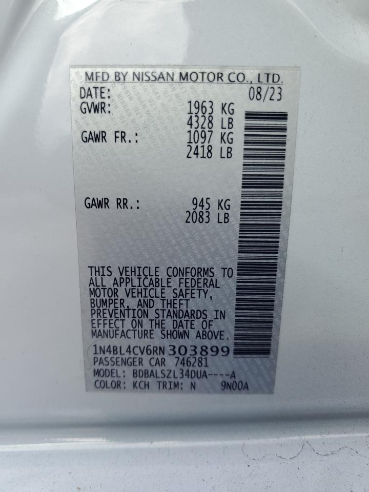 2024 Nissan Altima Sr VIN: 1N4BL4CV6RN303899 Lot: 85855785